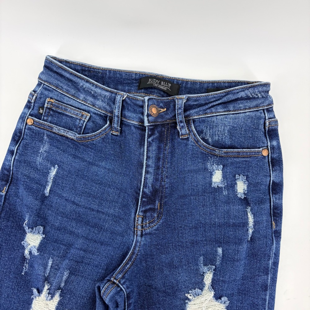 Judy Blue Boyfriend Fit Distressed Jeans Size 3/26 Dark Wash Blue